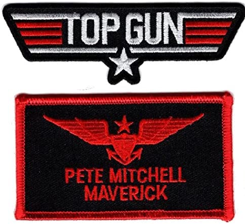 Pete Mitchell Navy Fighter Name Badge Costume Patch (2PC Set-Iron on)